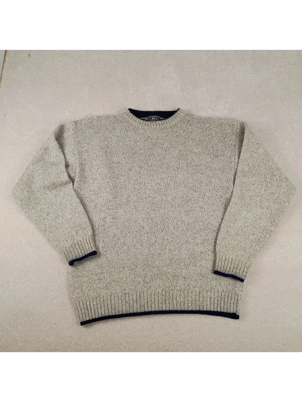 Vintage WOOLRICH Sweater Mens Adult L Wool  Knit Made in Hong Kong Oatmeal Blue